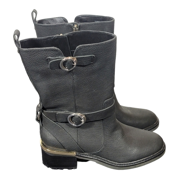 NWOB Vince Camuto Kerivini in Smooth Black Leather Moto Boot Size 10.5 SB7 - Picture 5 of 13